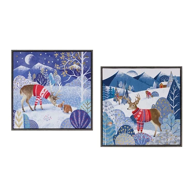 Melrose Set of 2 Forest Friends Framed Christmas Wall Art 11.5" x 11.5"