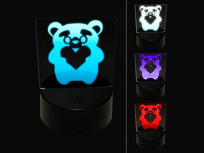 Cautious Bear with Heart in Hands 3D Illusion LED Night Light Sign Nightstand Desk Lamp