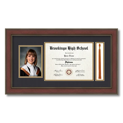 ArtToFrames inch Diploma Frame with 5x7 Inch Image Opening and Tassel Opening - Framed with Black and Gold Mats