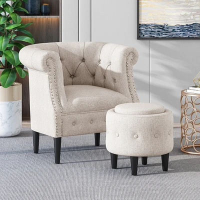 GDF Studio Leila Petite Tufted Fabric Chair and Ottoman Set