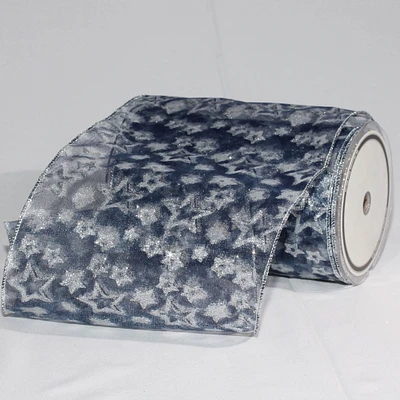 The Ribbon People Blue Sheer Star Wired Craft Ribbon 6" x 20 Yards