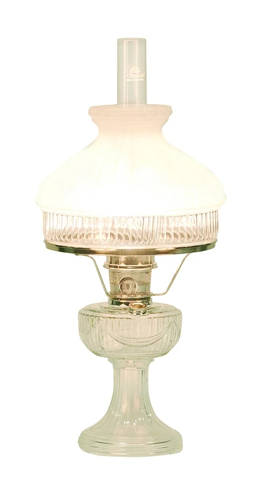 Aladdin Clear Lincoln Drape Table Oil Lamp with White Glass Shade (Nickel)