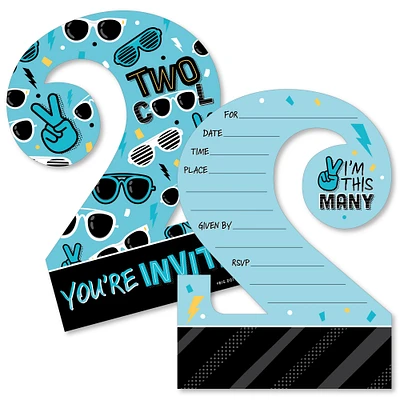 Two Cool - Boy - Shaped Fill-In Invitations - Blue 2nd Birthday Invitation Cards with Envelopes - Set of 12