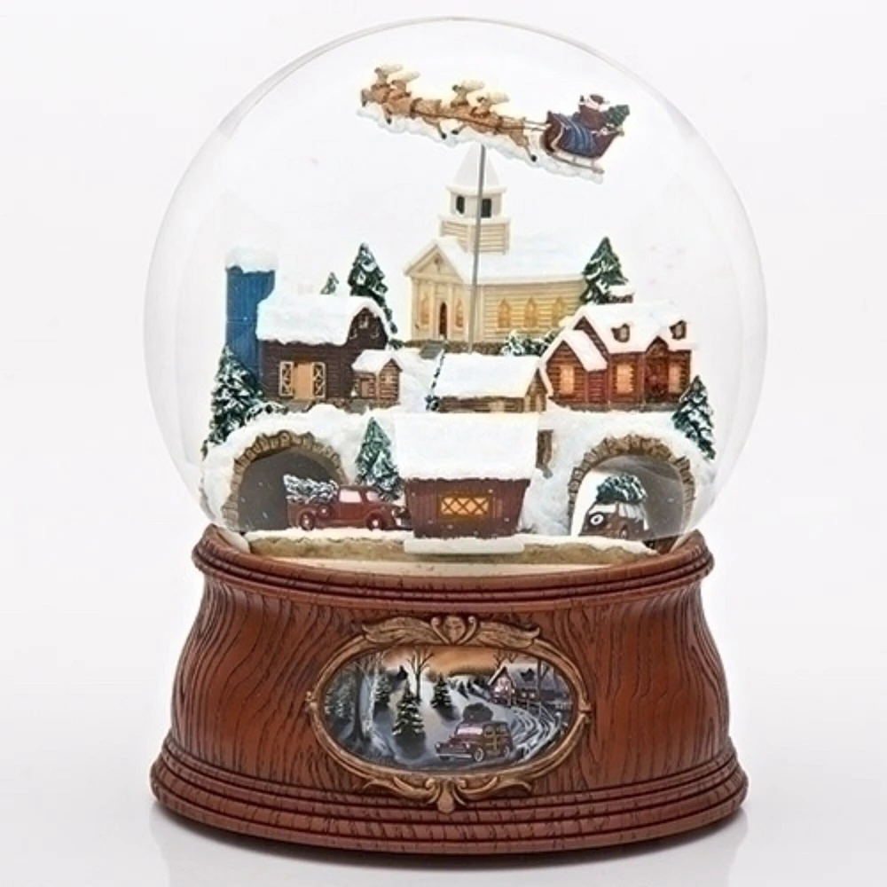 Roman 7.75" Rotating Cars in Town Christmas Musical Snow Globe