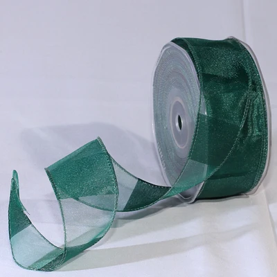 The Ribbon People Hunter Green Modern Striped Pattern Organza Wired Craft Ribbon 1.5" x 54 Yards