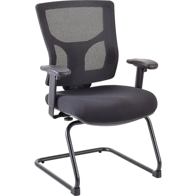 Lorell Conjure Sled Base Guest Chair, Fabric, Polyurethane Foam Seat, Mesh Back, Sled Base, Black, 25.5" x 26.4" Depth x 36.3" Height, 1 Each