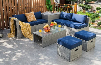 8 Pieces Patio Rattan Furniture Set with Storage Waterproof Cover and Cushion