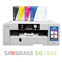 Sawgrass SG1000 Sublimation Printer with Choice of SubliJet UHD Install Kit. Bundle for Dye Sublimation Blank Printing. Includes Samples, Subli Ink, Heat Tape