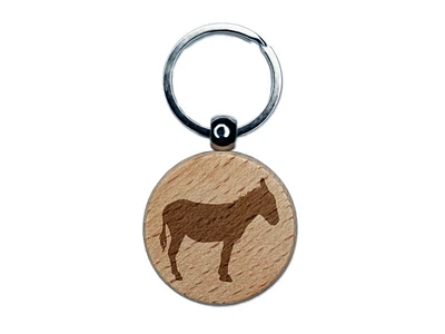 Donkey Silhouette Solid Engraved Wood Round Keychain Tag Charm