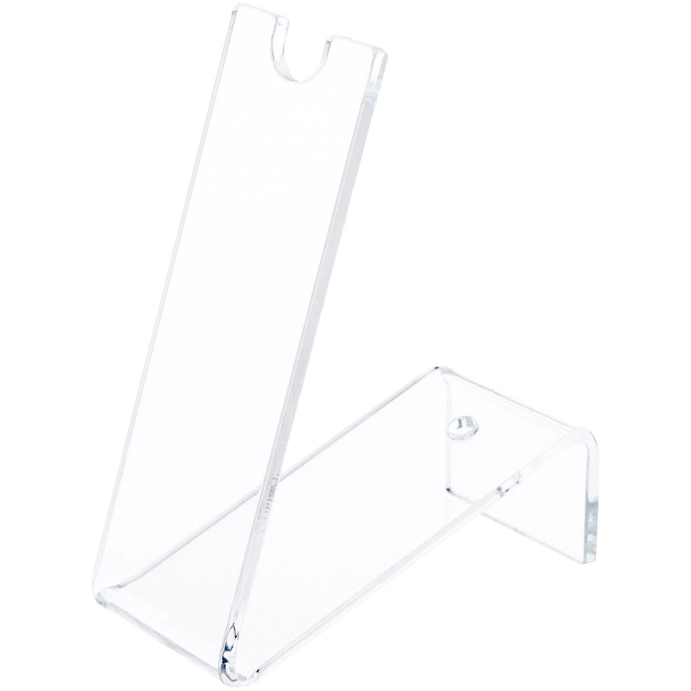 Plymor Clear Acrylic 1 Pen Display Holder (Angled-Front for Label), 4.25" H x 1.5" W x 3.625" D