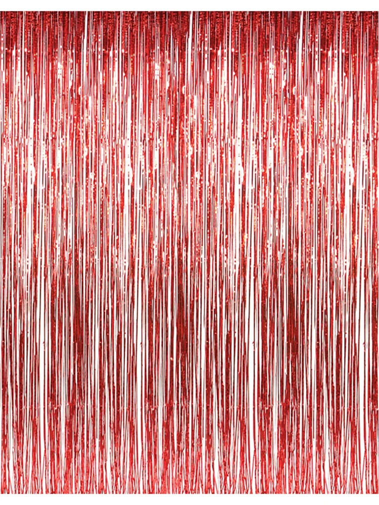 3' x 8' Red Tinsel Foil Fringe Door Window Curtain Party Decoration