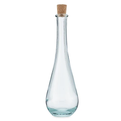 Green Glass Teardrop Bottle with Cork - 11 oz Capacity