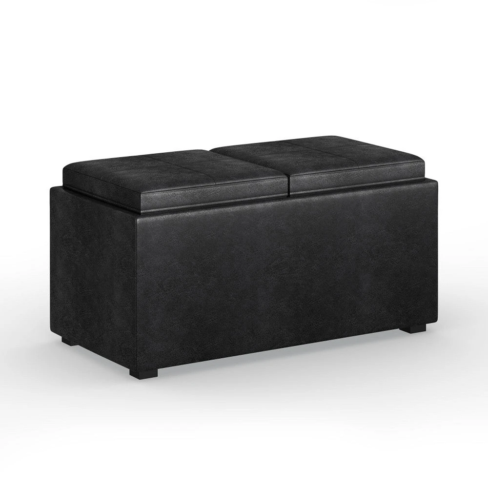 Simpli Home Avalon 5 Pc Storage Ottoman in Distressed Vegan Leather