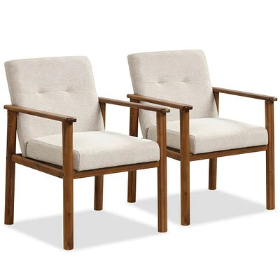 Costway Modern Accent Chair Upholstered Linen Fabric Armchair with Solid Wood Legs