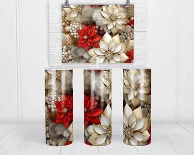 3D Christmas Poinsettia 20 oz insulated tumbler with lid and straw - Skinny Tumbler