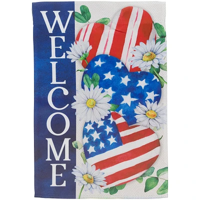 Northlight Stars and Stripes Hearts "Welcome" Americana Outdoor Garden Flag 18" x 12.5"
