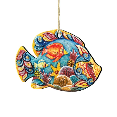 Designocracy Set of 2 Vivid Tropical Fish Wooden Christmas Ornaments 5.5"