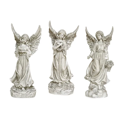 Melrose Set of 3 Angel with Flower Outdoor Garden Statues 13"