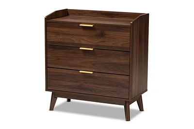 Baxton Studio Lena Mid-Century Modern Walnut Brown Finished 3-Drawer Wood Chest