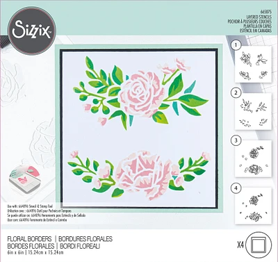 Sizzix Making Tool Layered Stencil 6"X6" By Olivia Rose-Floral Borders