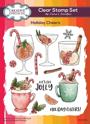 Creative Expressions Jane's Doodles Clear Stamp Set 6"x8"-Holiday Cheers