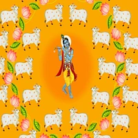 Lord Krishna Backdrop With Cow, Pooja Backdrop, Cloth Backdrop, Indian Backdrop, Pooja Cloth, Traditional Backdrop, Pooja Decoration