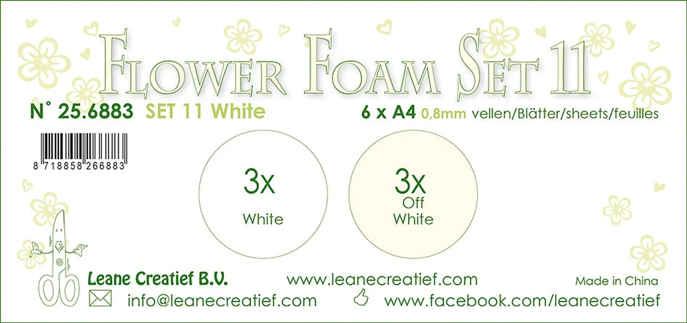 Leane Creatief Flower Foam Set 11, 6 Sheets A4 2X3 White Colours