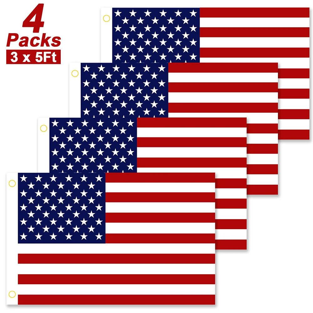 3 x 5 Ft American US Flags | Vivid Color and UV Fade Resistant | Double Stitched Canvas Header - 4Pcs