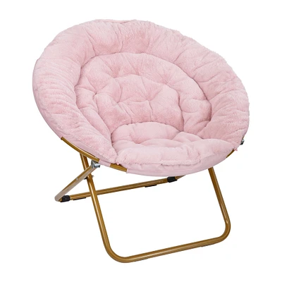 Emma and Oliver Ersa Oversize Folding Saucer Chair with Cozy Faux Fur Cushion and Metal Frame for Dorms, Bedrooms, Apartments and More