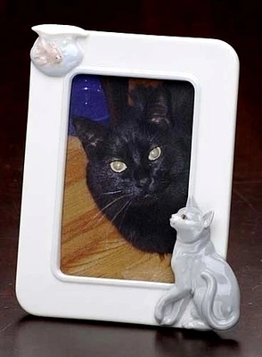 Roman Cat with Fish Porcelain Photo Frame for 4" x 6" Photo