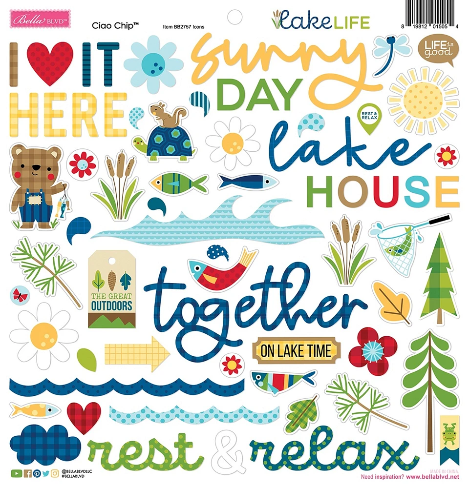 Bella Blvd Ciao Chipboard Stickers 12"x12"-Icons, Lake Life