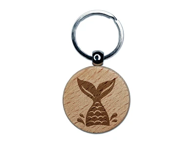 Mermaid Tail Engraved Wood Round Keychain Tag Charm