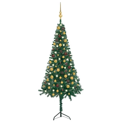 Corner Artificial Christmas Tree LEDs&Ball Set Green PVC