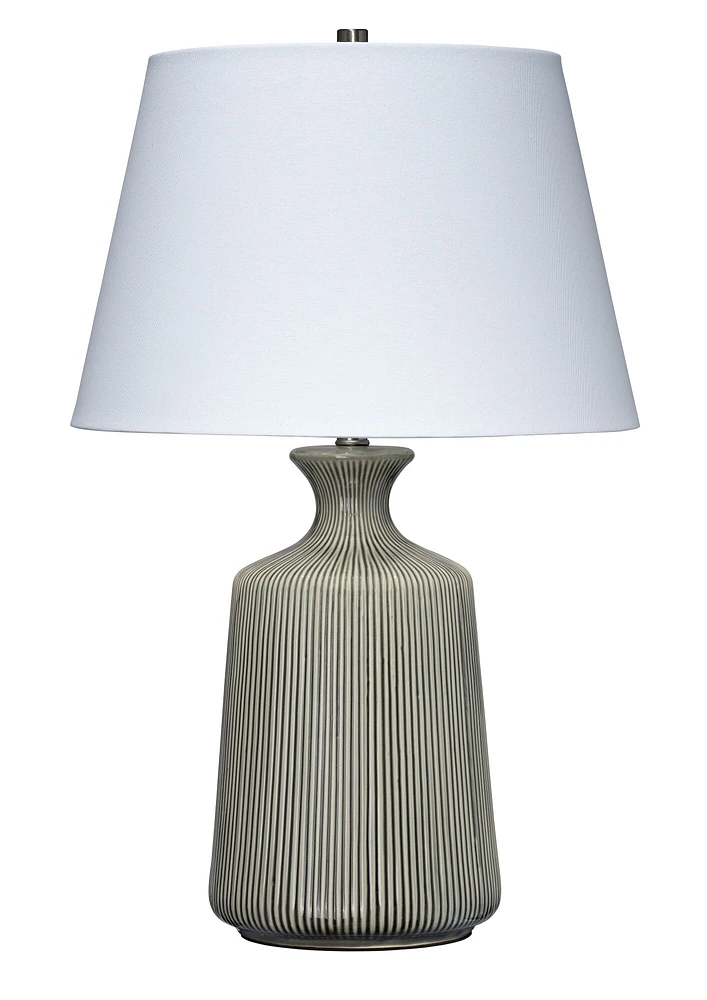 Jamie Young Company Pin Stripe Base Table Lamp with Rolled Edge Drum Shade - 30" - White and Gray