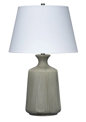 Jamie Young Company Pin Stripe Base Table Lamp with Rolled Edge Drum Shade - 30" - White and Gray
