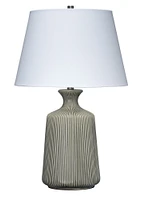 Jamie Young Company Pin Stripe Base Table Lamp with Rolled Edge Drum Shade - 30" - White and Gray