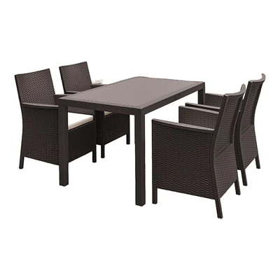 Luxury Commercial Living 5-Piece Brown Patio Dining Set with Sunbrella Natural Cushion 55"