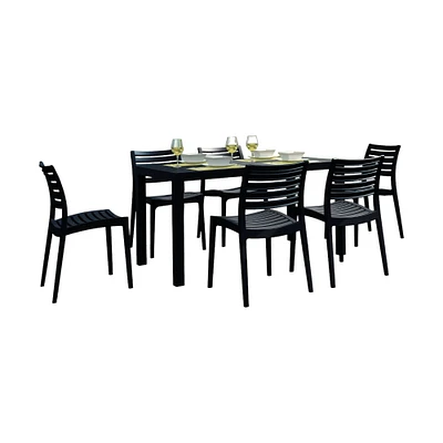Luxury Commercial Living 7-Piece Black Rectangular Patio Dining Set 55"