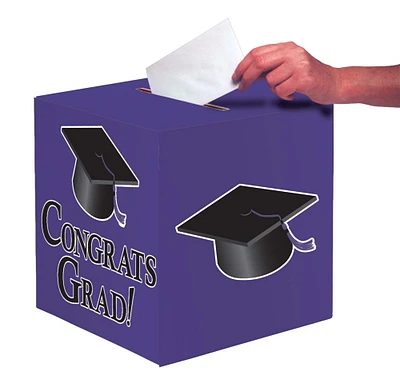 Party Central Club Pack of 6 Purple and Black "Congrats Grad!" Decorative Graduation Party Card Boxes 9"