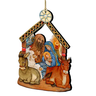 Designocracy Set of 2 Story of Nativity Wooden Christmas Ornaments 5.5"