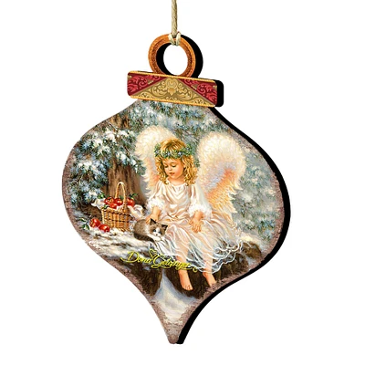 Designocracy Set of 2 Angel with an Adorable Kitty Wooden Christmas Ornaments 5.5"