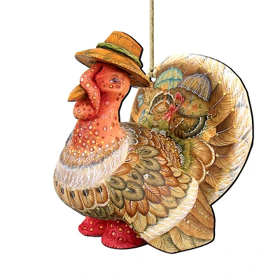 Designocracy Set of 2 Festive Tom the Turkey Wooden Thanksgiving Ornaments 5.5"
