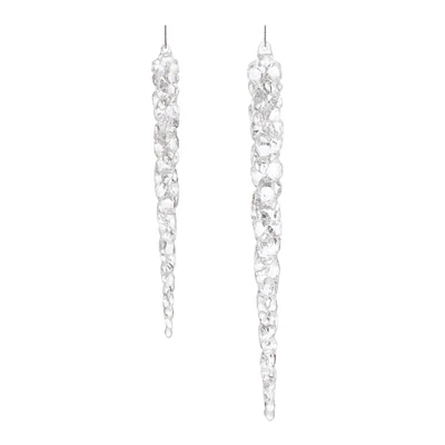 Melrose 24ct Clear Glittered Icicle Drop Christmas Ornaments 9"
