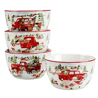 Certified International Set of 4 Truck with Snowmen Christmas Dessert Bowls 5.25"