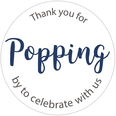 Navy popcorn favor stickers thank you for popping by to celebrate with us wedding favor label 2R14
