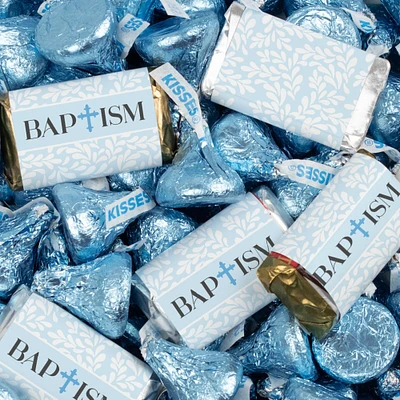 131 Pcs Boy Baptism Candy Party Favors Hershey's Miniatures & Kisses (1.65 lbs) - Blue