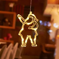 Christmas LED Lights Windowsill Decorations 2023 Xmas Tree Hanging With Suction Cup Santa Claus Elk Pendant Family Party Decor