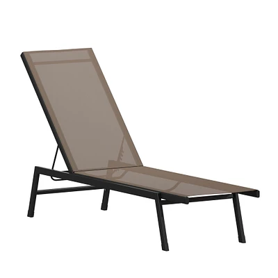 Emma and Oliver Braelin Textilene Adjustable 5 Position Patio Chaise Lounge and Metal Frame