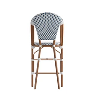 Merrick Lane Celia Set of Two Indoor/Outdoor Stacking French Bistro Counter Stools with White and Gray Patterned Seats and Backs & Bamboo Finished Metal Frames