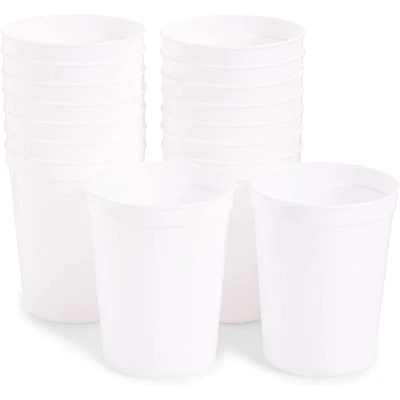 White Stadium Cups, Reusable Plastic Party Tumblers (16 oz, 16 Pack)
